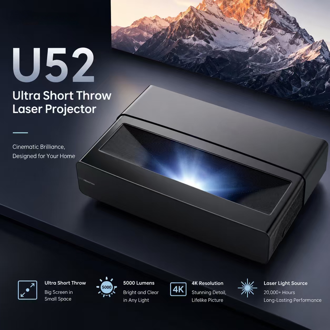 Proiettore DLP U52 4K 5300 Lum - Home Cinema Ultra Short Throw Projector recensione e prezzo